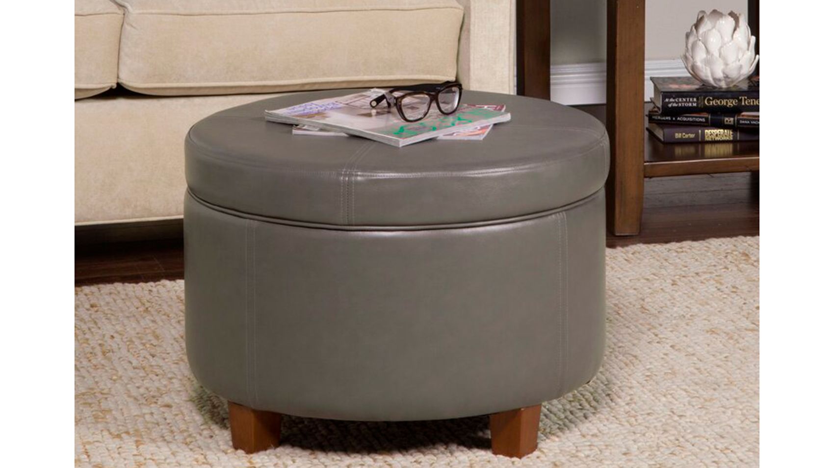 22 Best Ottomans For Storage With Style, Round Leather Ottoman With Storage