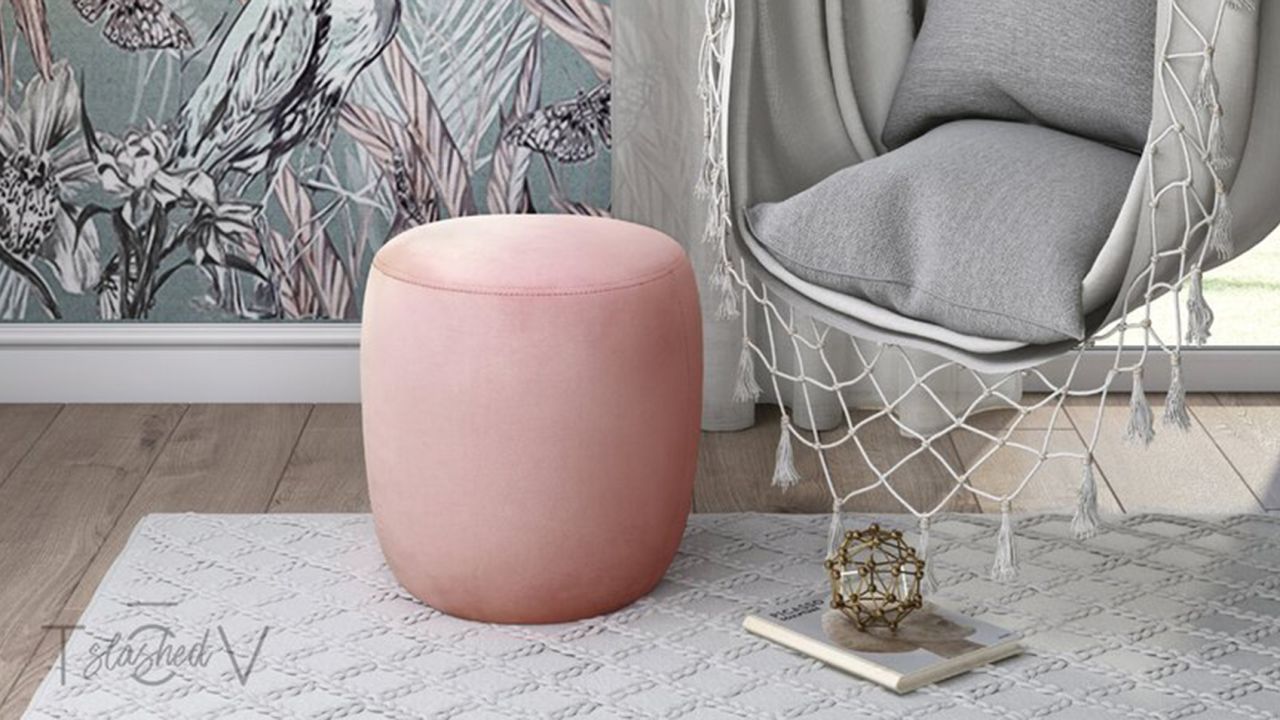 Hashtag Home Cecilia 13.5-Inch Wide Velvet Round Pouf Ottoman