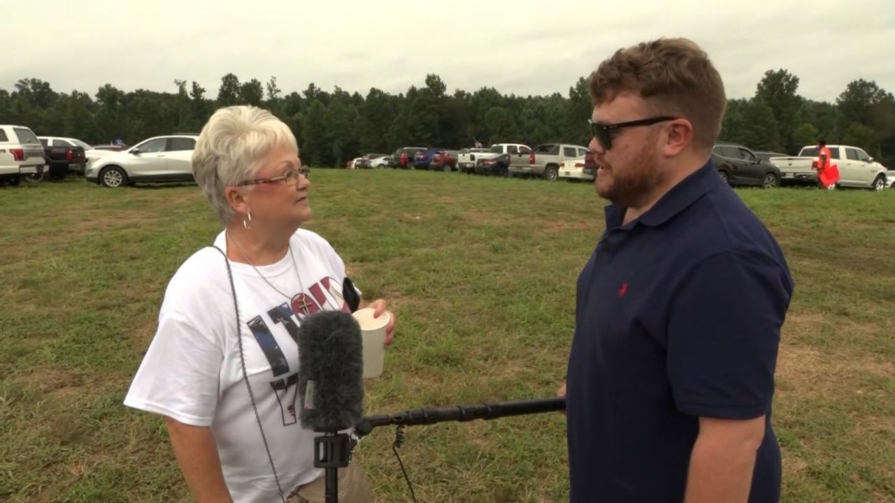 CNN's Donie O'Sullivan speaks to Donald Trump supporters at a rally that took place in Cullman, Alabama on August 21.