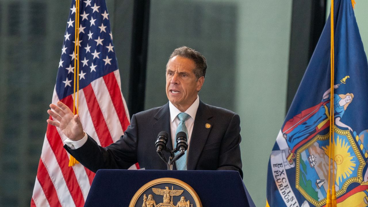 New York Gov. Andrew Cuomo speaks during a press conference at One World Trade Center on June 15, 2021 in New York City.