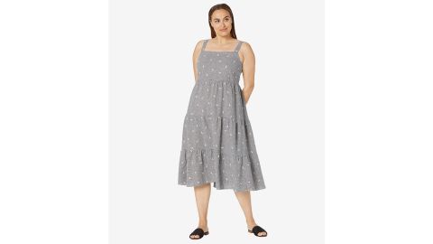 Madewell Flower Embroidered Tiered Midi Dress in Gingham Check