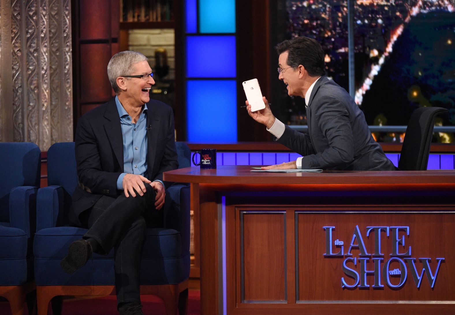 Cook appears as a guest on "The Late Show with Stephen Colbert" in September 2015.