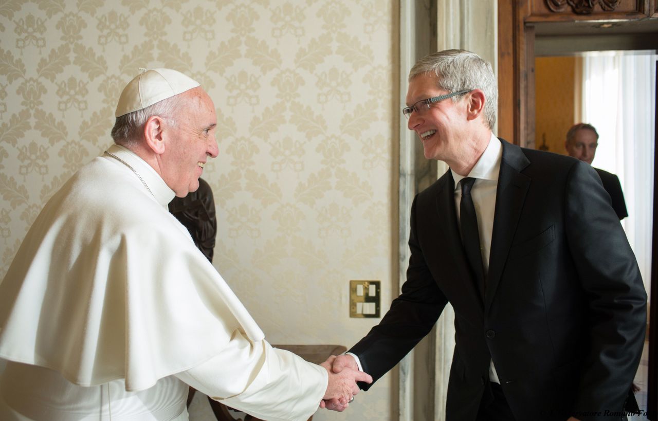 Cook is greeted by Pope Francis at the Vatican on January 22, 2016.