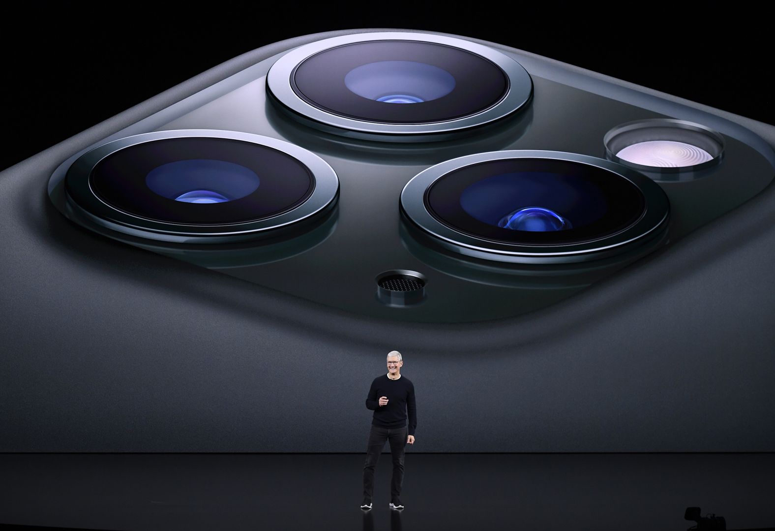 Cook speaks about the new iPhone Pro during an event in Cupertino in September 2019. 