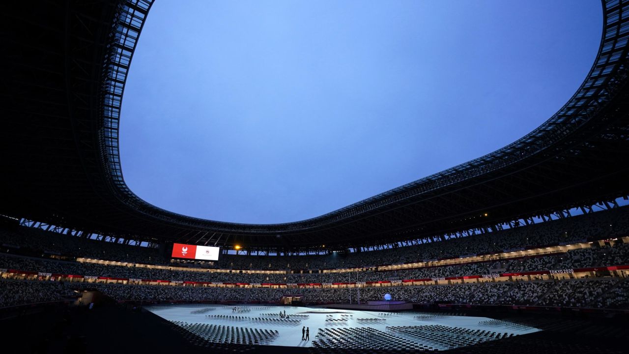 Preparations underway prior to the Opening Ceremony of the 2020 Paralympics in the Olympic Stadium.