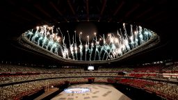TOKYO, JAPAN - AUGUST 24: Fireworks explode over the Olympic Stadium during the opening ceremony of the Tokyo 2020 Paralympic Games at the Olympic Stadium on August 24, 2021 in Tokyo, Japan. (Photo by Alex Pantling/Getty Images)