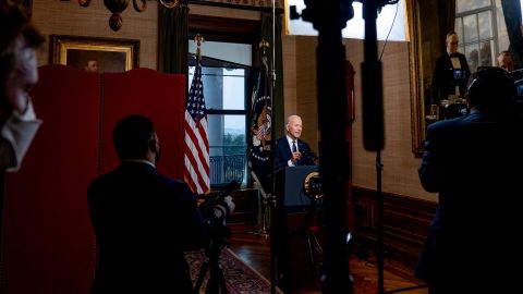 President Joe Biden speaks from the Treaty Room in the White House about the withdrawal of U.S. troops from Afghanistan on April 14, 2021 in Washington, DC. 