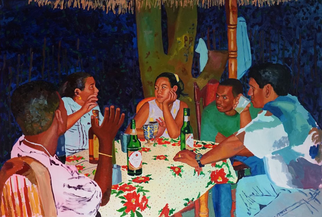 "Noches en el Pueblo de Dios" (2020) 40" x 60", Oil, acrylic, and oil stick on canvas.