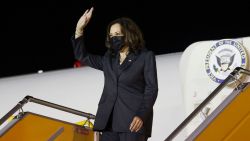 US Vice President Kamala Harris leaves her plane, as she arrives at the airport in Hanoi, Vietnam, on August, 24, 2021. - United States Vice President Kamala Harris landed in Vietnam Tuesday after an "anomalous health incident" in Hanoi delayed her flight from Singapore, the US embassy said, an apparent reference to the so-called "Havana syndrome" that has sickened diplomats in several countries. Harris is in Vietnam as part of a Southeast Asia trip where she is seeking to rally regional allies as the United States' superpower status takes a hit over Afghanistan. (Photo by EVELYN HOCKSTEIN / POOL / AFP) (Photo by EVELYN HOCKSTEIN/POOL/AFP via Getty Images)