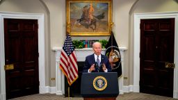 President Joe Biden speaks about the situation in Afghanistan in the Roosevelt Room of the White House on Aug. 24, 2021 in Washington, DC. Biden discussed the ongoing evacuations in Afghanistan, saying the U.S. has evacuated over 70,000 people from the country. 