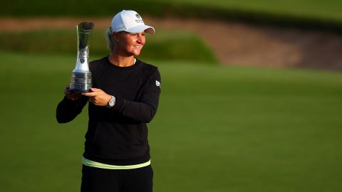Nordqvist poses with the Women's Open trophy at Carnoustie.