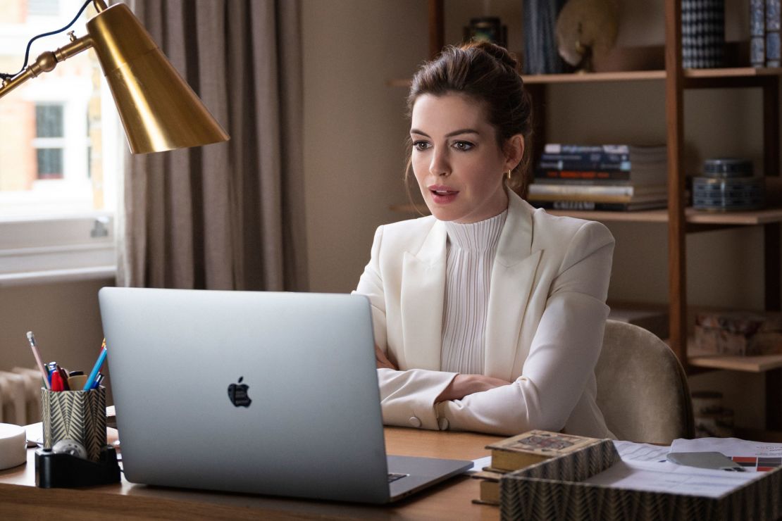 Anne Hathaway in a still from "Locked Down," a romance heist movie set during the pandemic. 