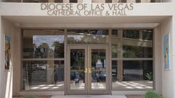 This photo shows The Catholic Diocese of Las Vegas  Friday, April 12, 2019 in Las Vegas. The Catholic Diocese of Las Vegas has made public the names of 33 former priests and church associates who it says have been "credibly accused" of sexual misconduct with children.  (Michael Quine/Las Vegas Review-Journal via AP)