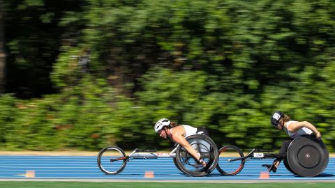 McFadden competes in the Women's 5,000m Run T53/54 Wheelchair final during the 2021 US Paralympic Trials.