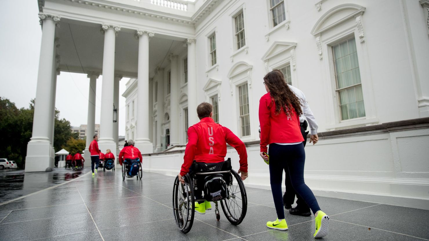US Paralympian Kory Puderbaugh was invited to the White House by President Barack Obama in September 2016, for an event to celebrate the achievements of US Paralympians and Olympics at the Games in Rio. Puderbaugh says he had to be pulled through a kitchen lift because they didn't have an elevator for wheelchair access. 
