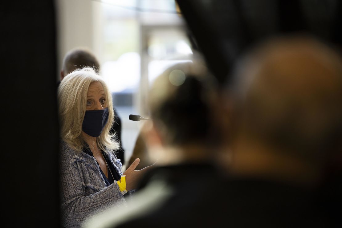 Lisa Deeley, chair of Philadelphia's election commission, speaks at a news conference in Philadelphia, Pennsylvania, on November 4, 2020. 