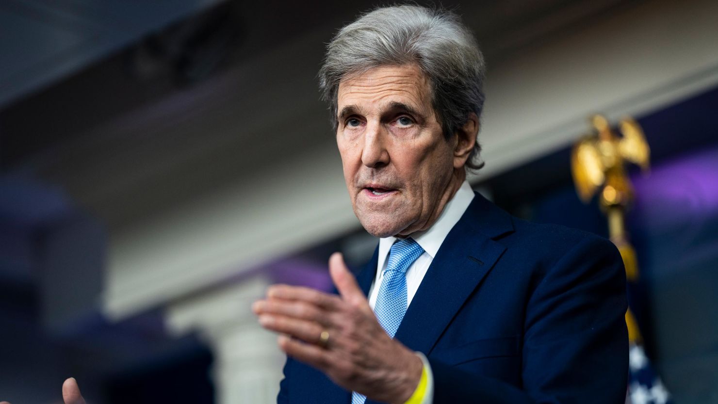 Special Presidential Envoy for Climate John Kerry speaks during a press briefing at the White House in April.