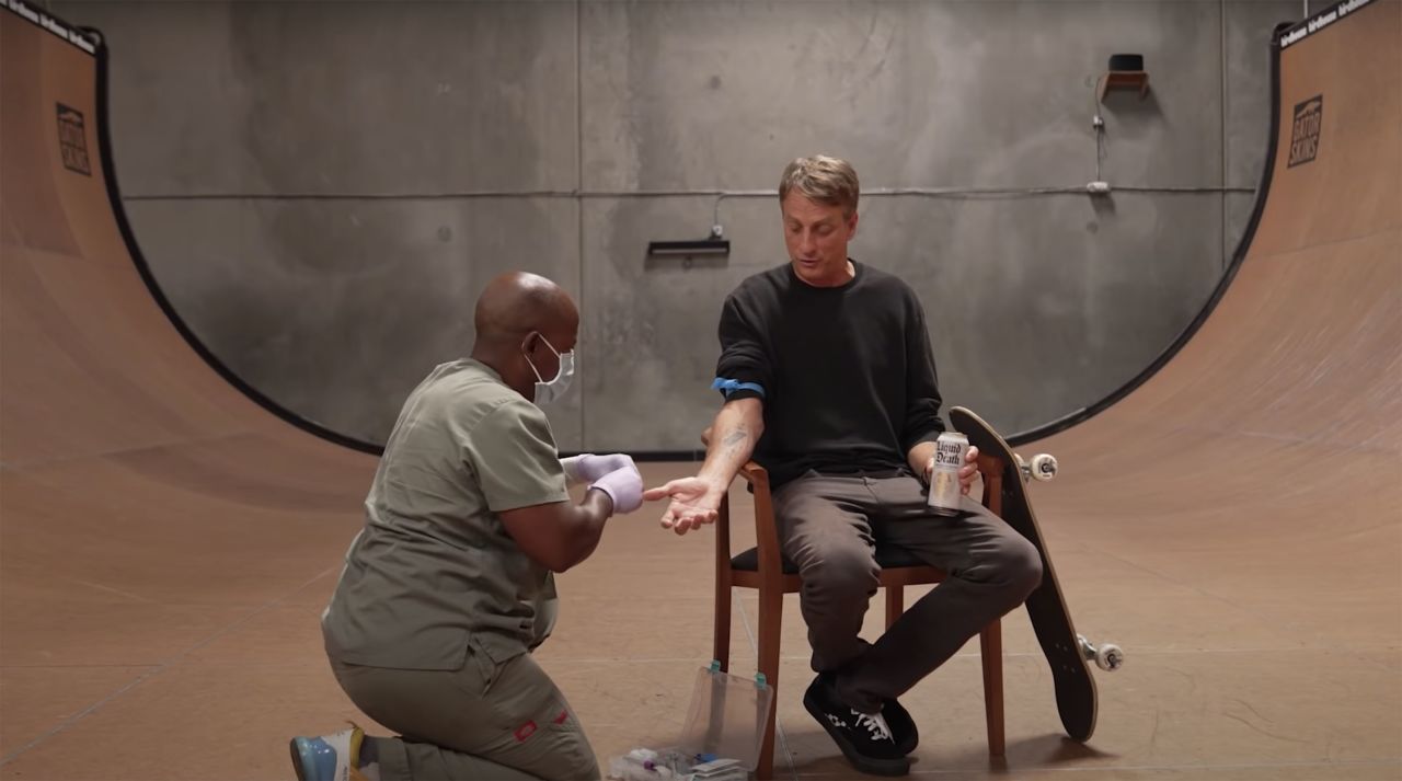A promotional video shows Hawk having his blood taken.