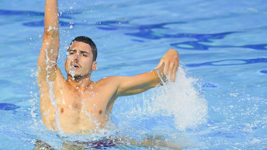 BARCELONA, SPAIN - JUNE 11: Giorgio Minisini of Italy competes during the Men Solo Free Routine Final of the FINA Artistic Swimming World Series Super Final 2021at Piscina Sant Jordi on June 11, 2021 in Barcelona, Spain. (Photo by David Ramos/Getty Images)