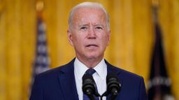 President Joe Biden speaks about the bombings at the Kabul airport that killed at least 12 U.S. service members, from the East Room of the White House, Thursday, Aug. 26, 2021, in Washington.