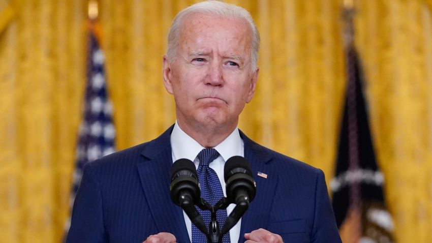 President Joe Biden speaks about the bombings at the Kabul airport that killed at least 12 U.S. service members, from the East Room of the White House, Thursday, Aug. 26, 2021, in Washington. 