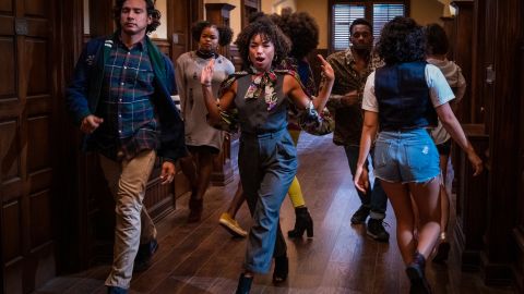 Logan Browning as Samantha White (center) is shown in a scene from season four of "Dear White People."