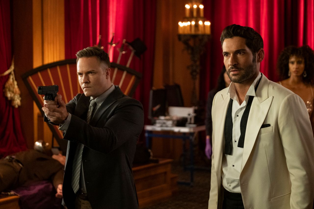 <strong>"Lucifer: The Final Season</strong>":<br />Starring Tom Ellis as Lucifer Morningstar, AKA the Devil, who goes to live in Los Angeles and run a nightclub. Also stars Lauren German as Detective Chloe Decker who Lucifer helps, and Kevin Alejandro as Detective Daniel "Dan" Espinoza.  <strong>(Netflix)</strong>