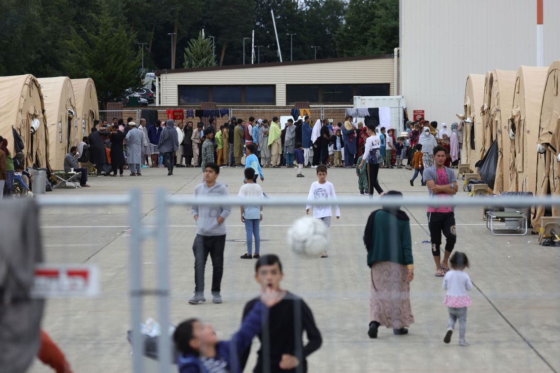 Evacuees from Afghanistan are seen at a temporary emergency shelter at the Ramstein Air Base on August 26, 2021 in Ramstein-Miesenbach, Germany. 