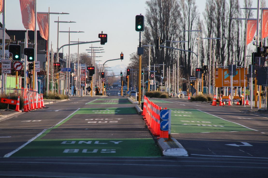 Manchester Street in central Christchurch is pictured deserted during the lockdown.