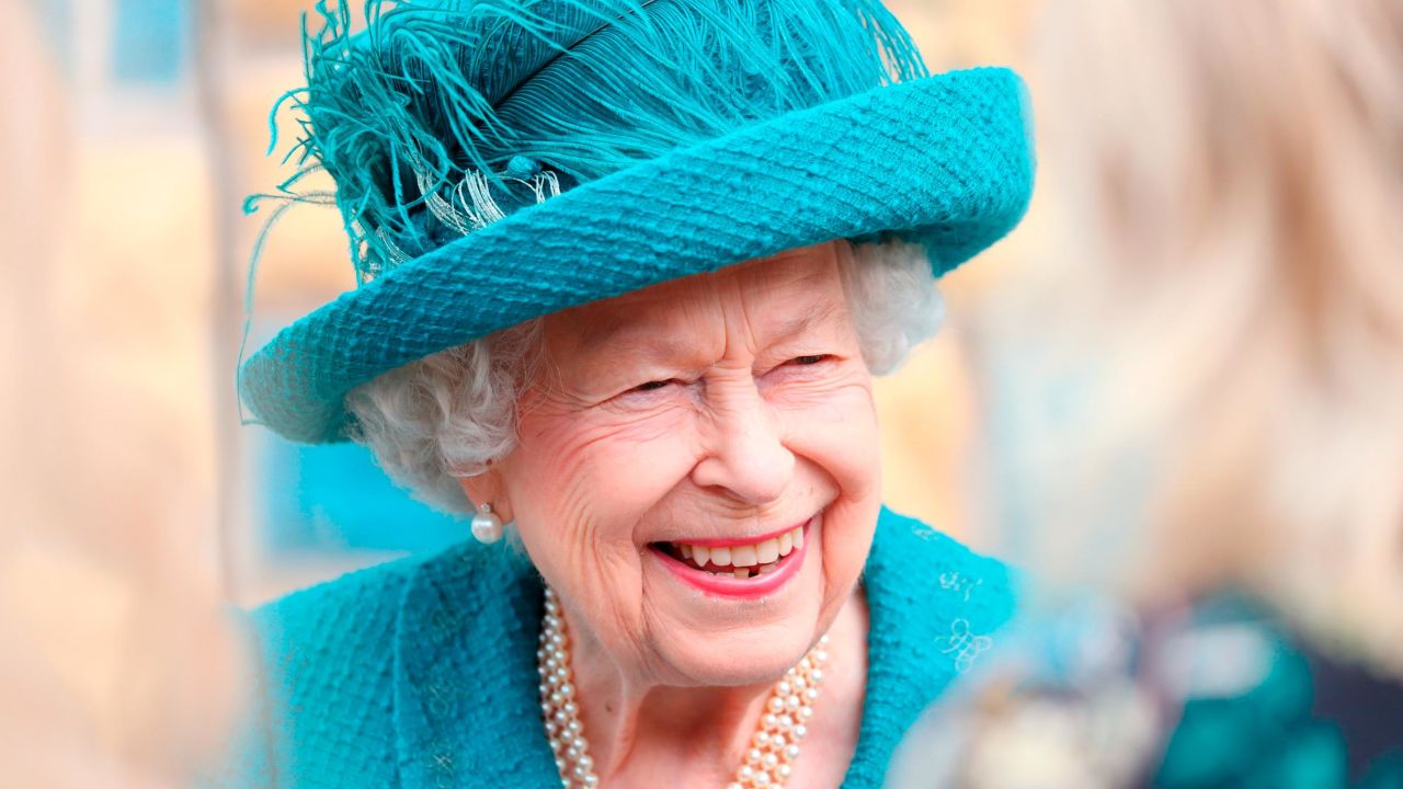 Queen Elizabeth II visits the set of the long-running television series "Coronation Street," on July 8, 2021 in Manchester, England. 