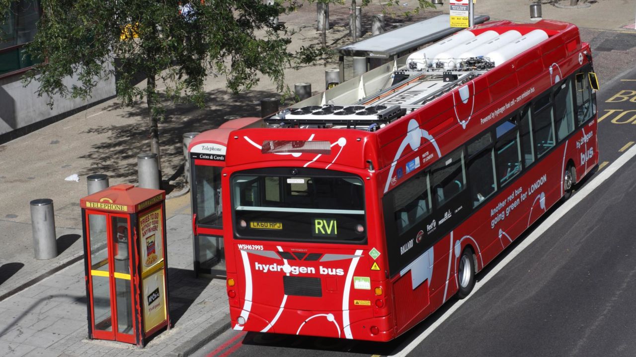 A bus powered by gray hydrogen in London, England, on Sept. 11, 2020. 