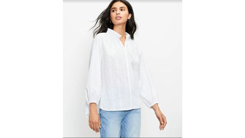 Embroidered Pleated Collar Blouse