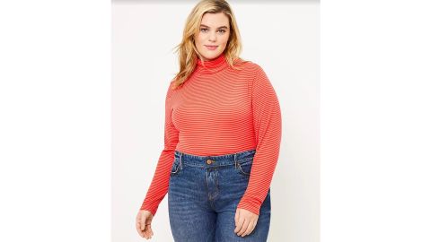 LOFT Plus Striped Ribbed Modern Turtleneck Top