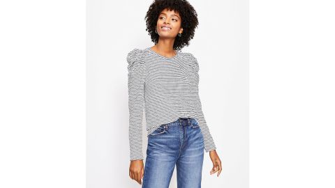 Striped Pleated Puff Top