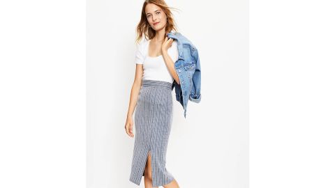 Striped Pull-On Slit Skirt