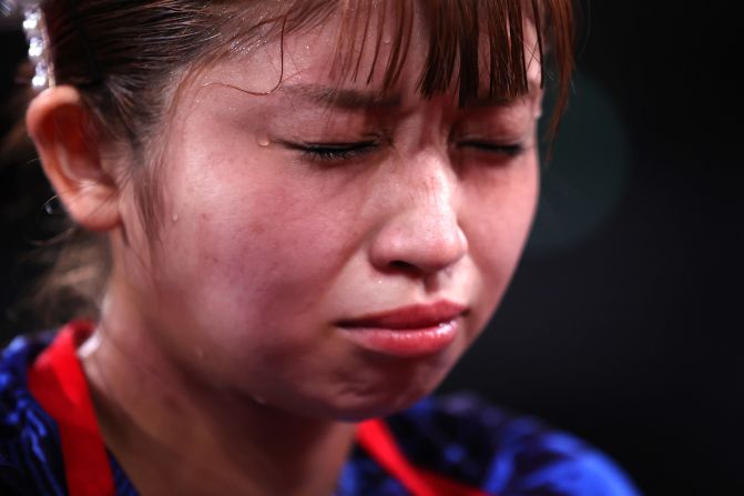 Japan's Kanami Furukawa gets emotional following her table tennis victory over Hong Kong's Wong Ting Ting on August 27.