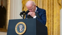 President Joe Biden pauses as he listens to a question about the bombing at the Kabul airport on Thursday, August 26.