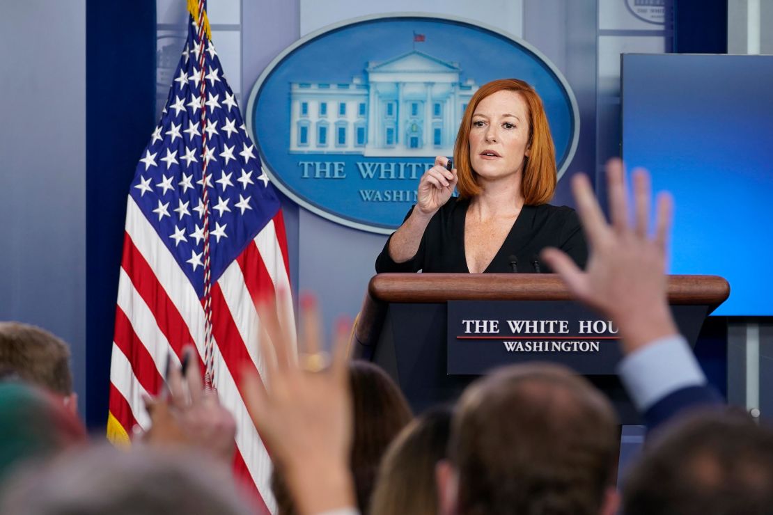 White House press secretary Jen Psaki speaks during the daily briefing on August 27 at the White House.