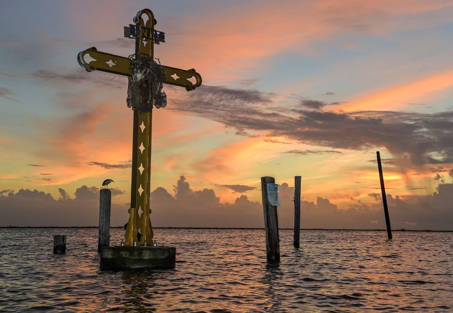 Dawn breaks over a Hurricane Katrina memorial at Shell Beach in St. Bernard, Louisiana, on August 28. <a href="https://www.cnn.com/2020/08/29/us/gallery/hurricane-katrina/index.html" target="_blank">Katrina made landfall</a> on August 29, 2005.