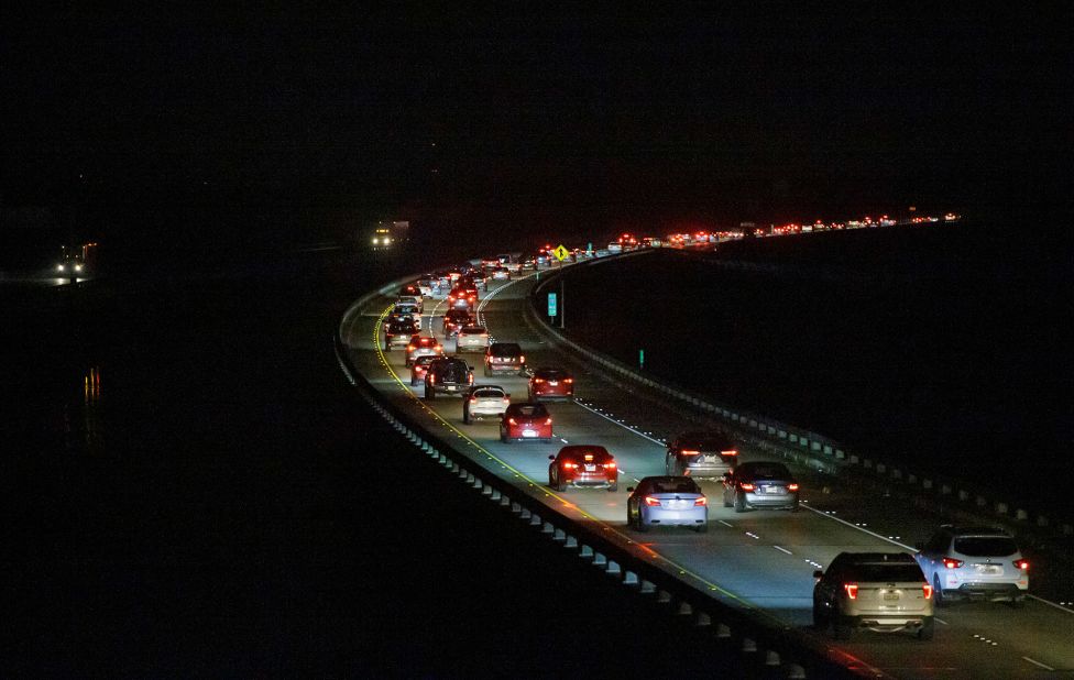 Highway traffic moves slowly near Kenner as many residents fled the Louisiana city.