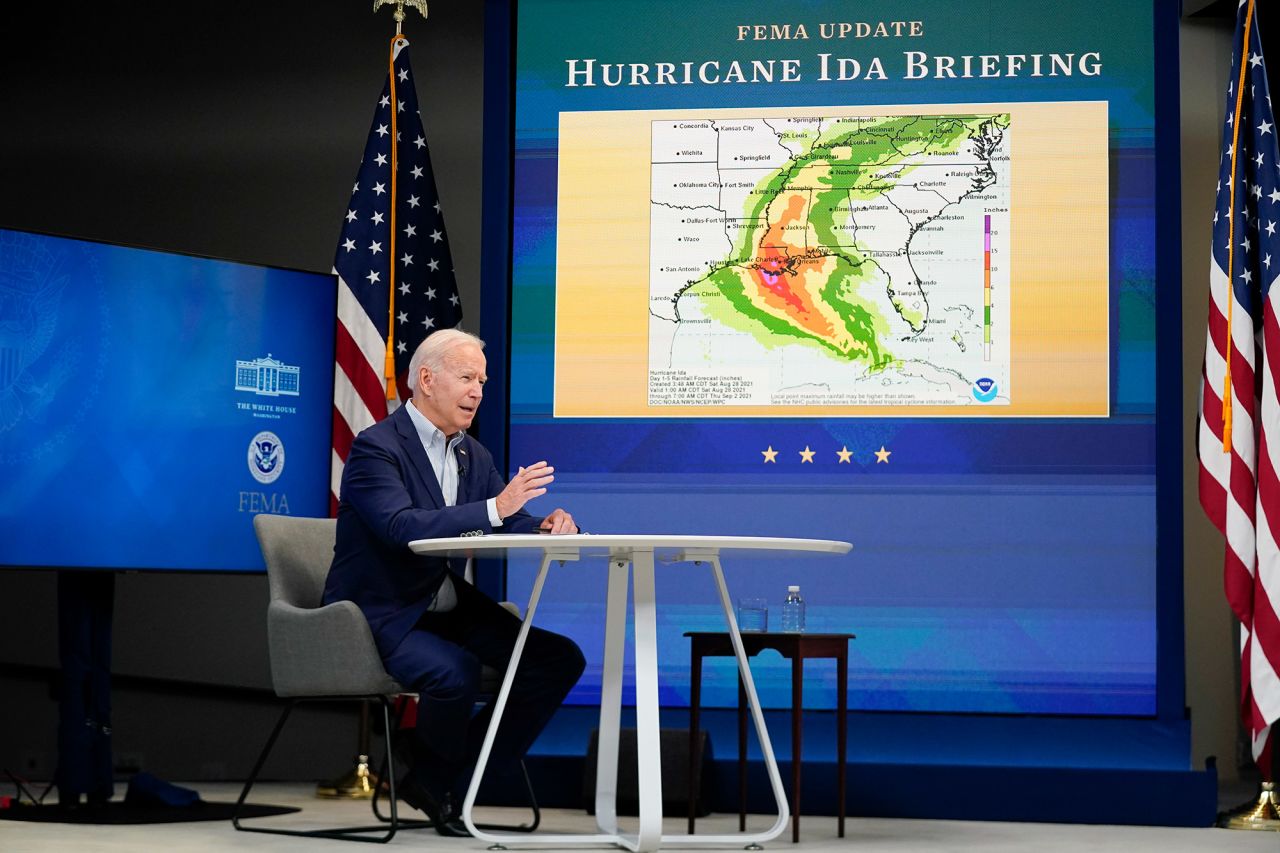 US President Joe Biden speaks during a FEMA briefing on August 28. "This weekend is the anniversary of Hurricane Katrina," Biden said, "and it's a stark reminder that we have to do everything we can to prepare the people in the region to make sure we're ready to respond."