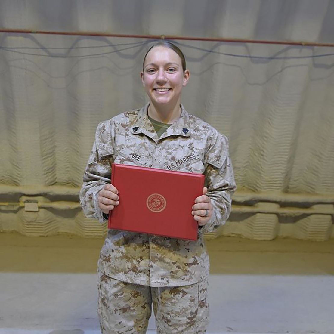 In this image posted to her Instagram account three weeks ago, Gee wrote, "Never would have imagined having my Sergeant promotion meritoriously in Kuwait."