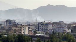 KABUL, AFGHANISTAN - AUGUST 29: Smoke rises after an explosion in Kabul, Afghanistan on August 29, 2021. (Photo by Haroon Sabawoon/Anadolu Agency via Getty Images)