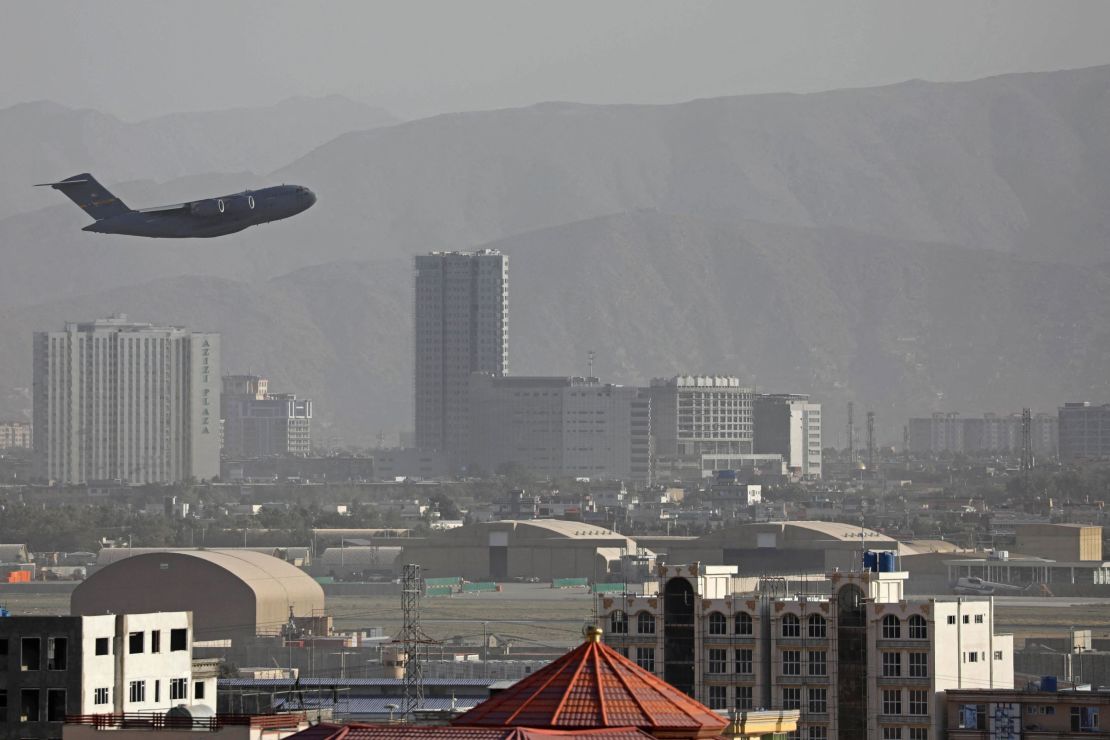 A US Air Force aircraft takes off from the military airport in Kabul on August 27, in the closing days of a huge US airlift operation. 