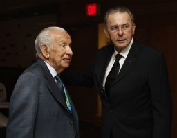 IOC President Jacques Rogge, right, stands with his predecessor, Juan Antonio Samaranch, at the Opening Ceremony of the 2010 Vancouver Winter Olympics on February 12, 2010.