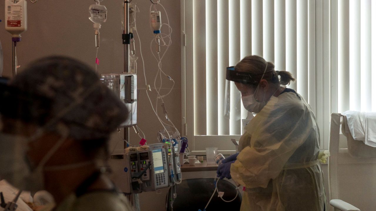A nurse tends to a Covid-19 patient inside a California ICU.