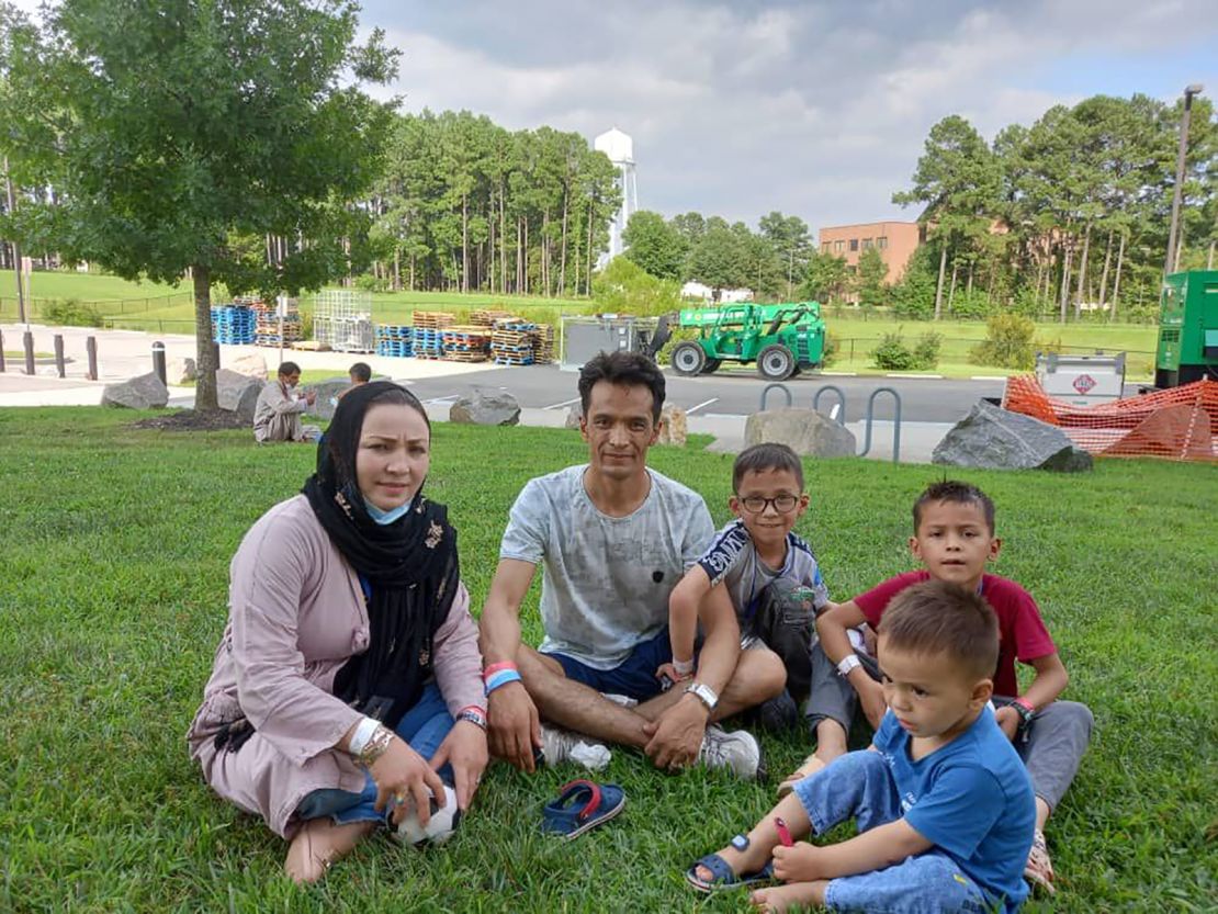 Abdul Rashid Shirzad and his family at Fort Lee, Virginia, where they were taken after being evacuated for Washington, DC.