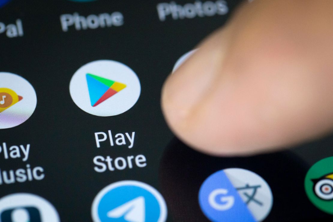 A Google Play store icon seen on a smartphone screen.