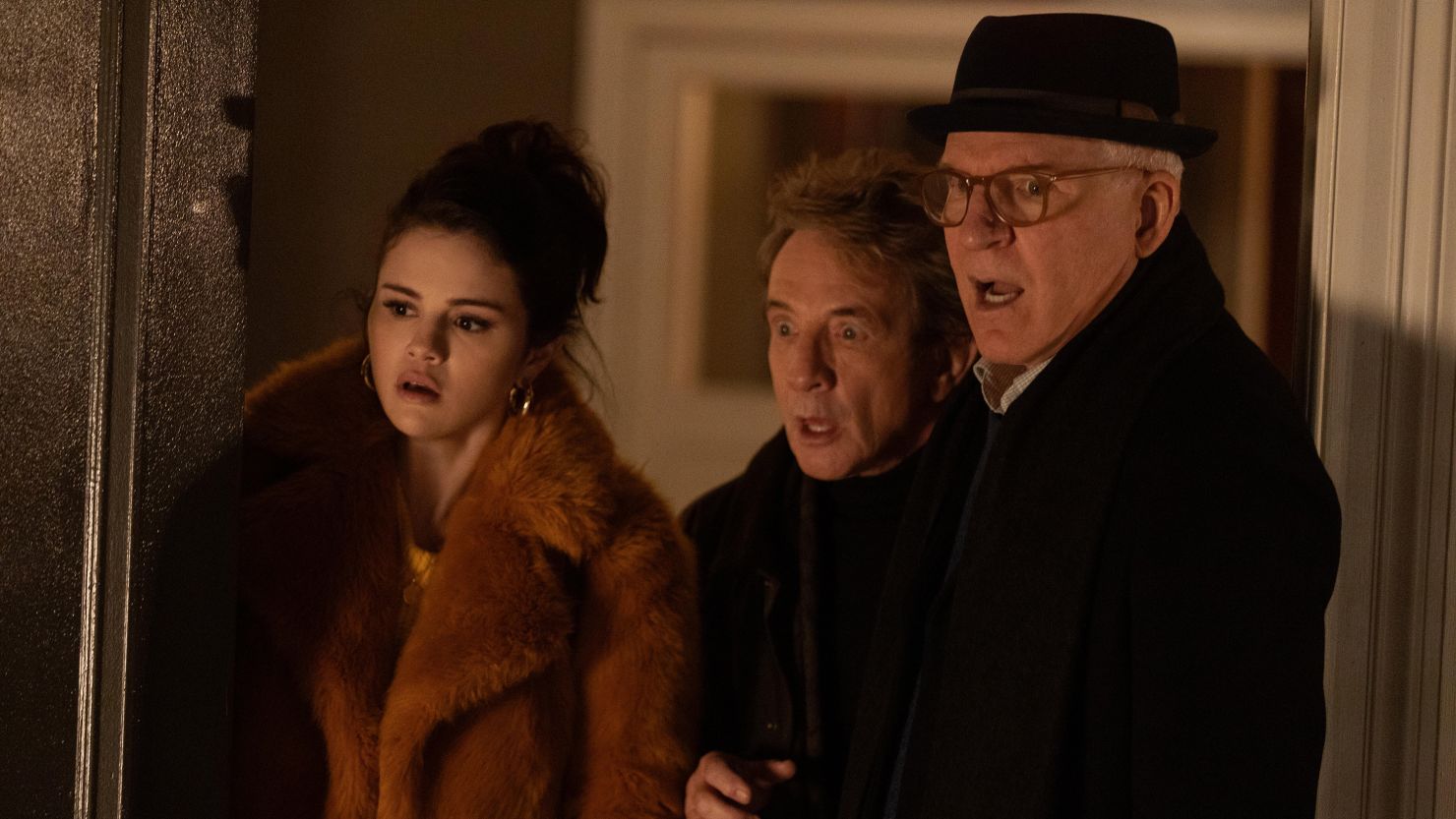 Selena Gomez, Martin Short and Steve Martin in Hulu's 'Only Murders In The Building.'