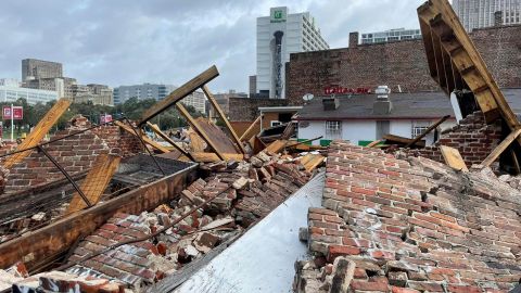 The rubble of the former Karnofsky store in New Orleans, as seen Monday after Hurricane Ida slammed the city.